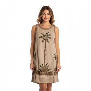 Beach Crew Palm Tree Linen Blend Dress Small